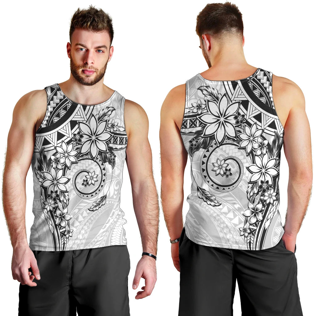 Polynesian Pattern With Plumeria Flowers Men Tank Top White LT05 - Polynesian Pride