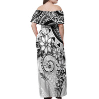 Polynesian Pattern With Plumeria Flowers Off Shoulder Maxi Dress White LT05 - Polynesian Pride