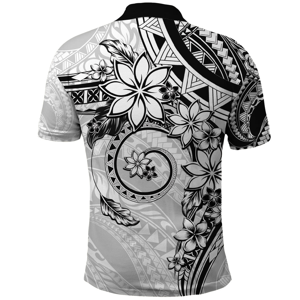 Polynesian Pattern With Plumeria Flowers Polo Shirt White
