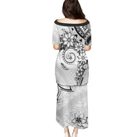 Polynesian Pattern With Plumeria Flowers Puletasi White LT05 - Polynesian Pride
