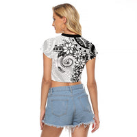 Polynesian Pattern With Plumeria Flowers Raglan Cropped T Shirt White