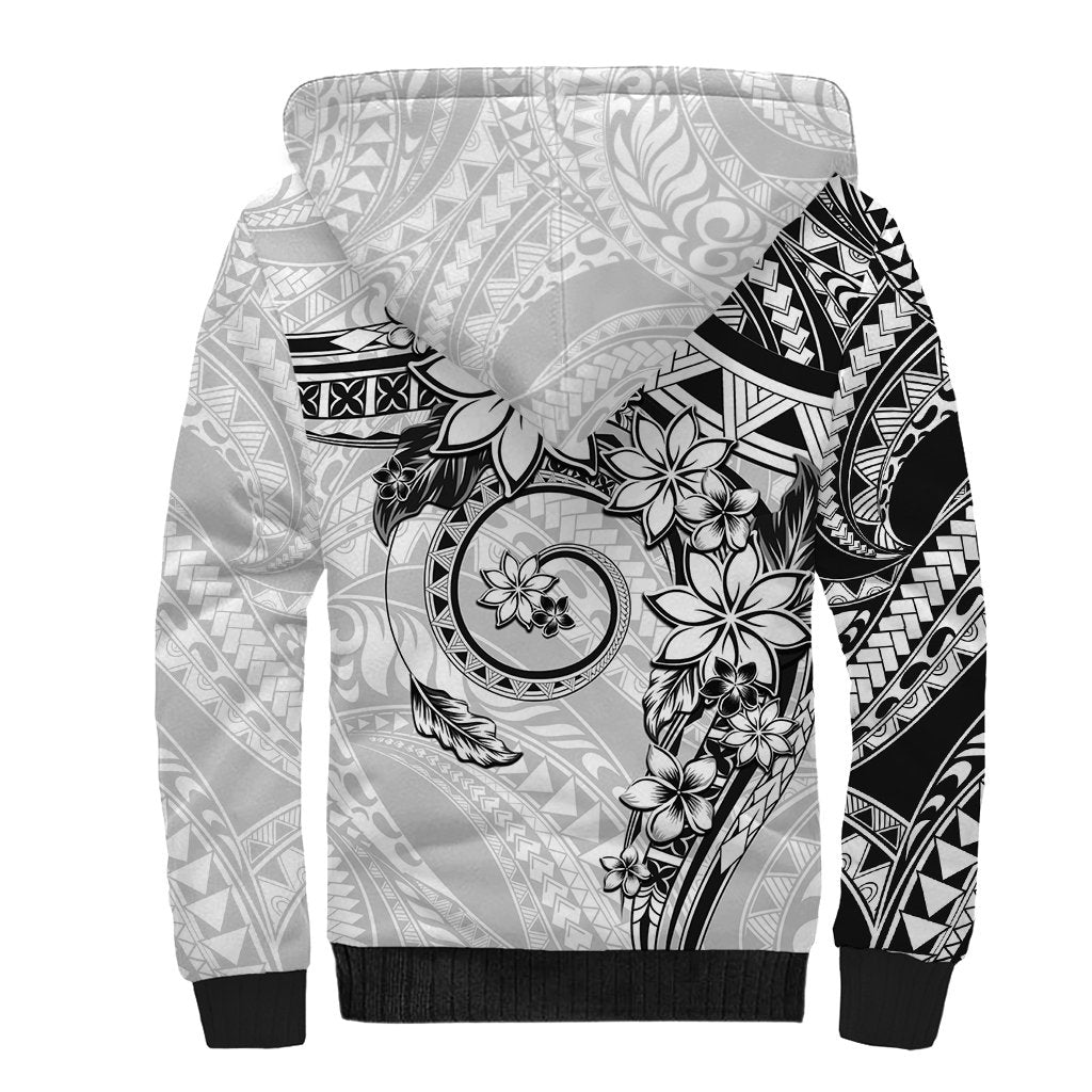 Polynesian Pattern With Plumeria Flowers Sherpa Hoodie White LT05 - Polynesian Pride