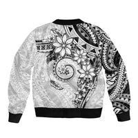 Polynesian Pattern With Plumeria Flowers Sleeve Zip Bomber Jacket White LT05 - Polynesian Pride