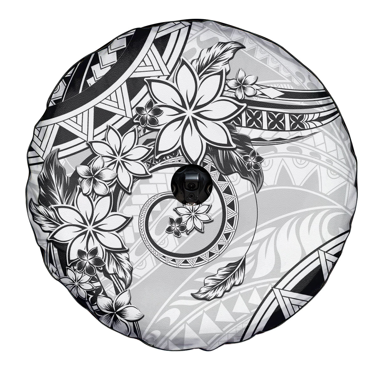 Polynesian Pattern With Plumeria Flowers Spare Tire Cover White LT05 - Polynesian Pride