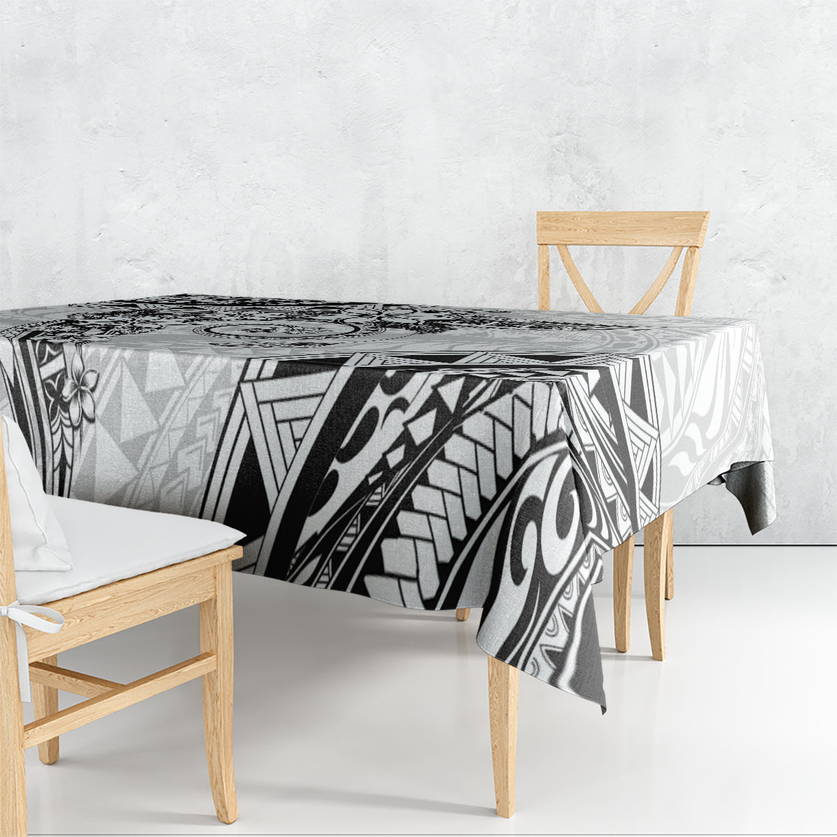 Polynesian Pattern With Plumeria Flowers Tablecloth White LT05 - Polynesian Pride