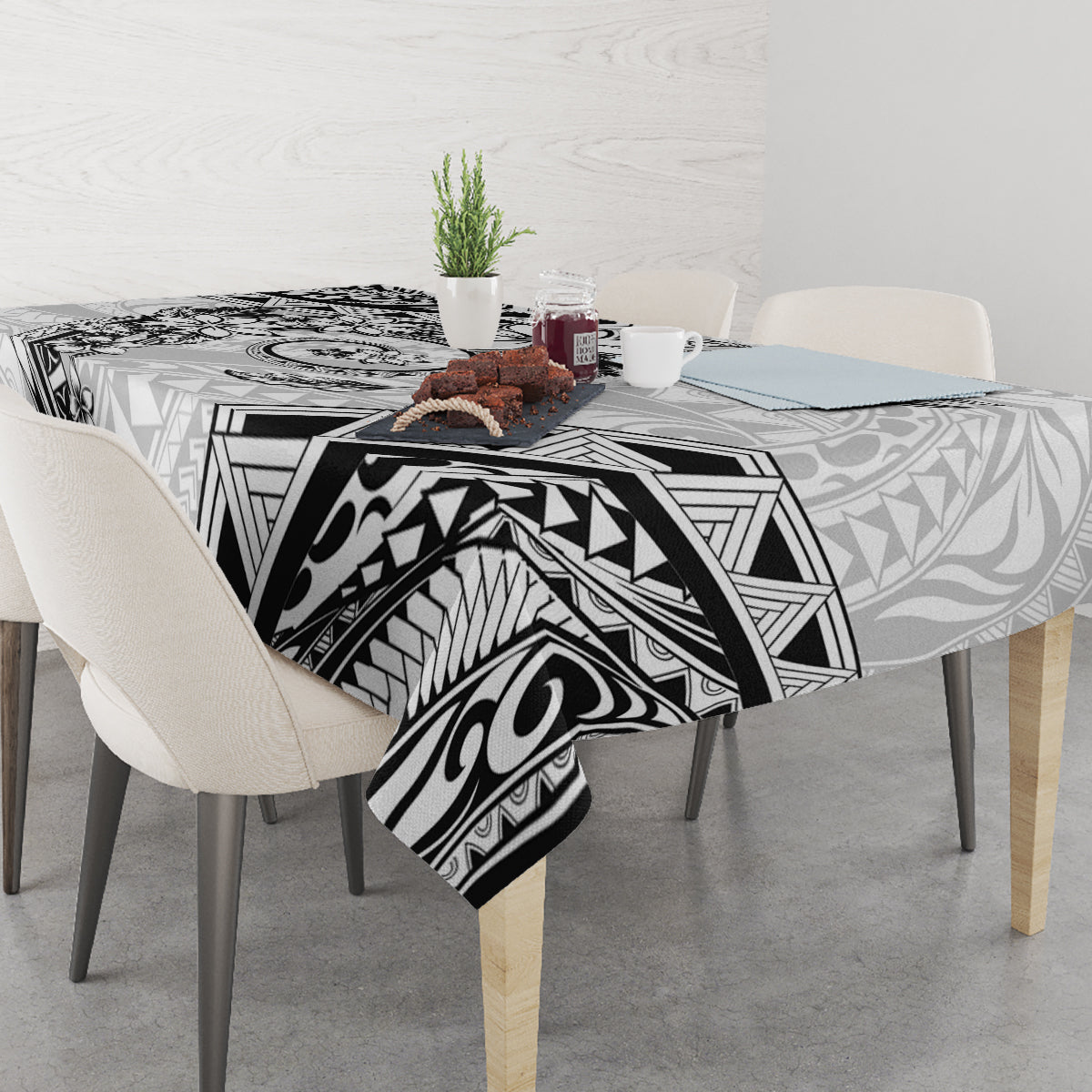 Polynesian Pattern With Plumeria Flowers Tablecloth White LT05 - Polynesian Pride