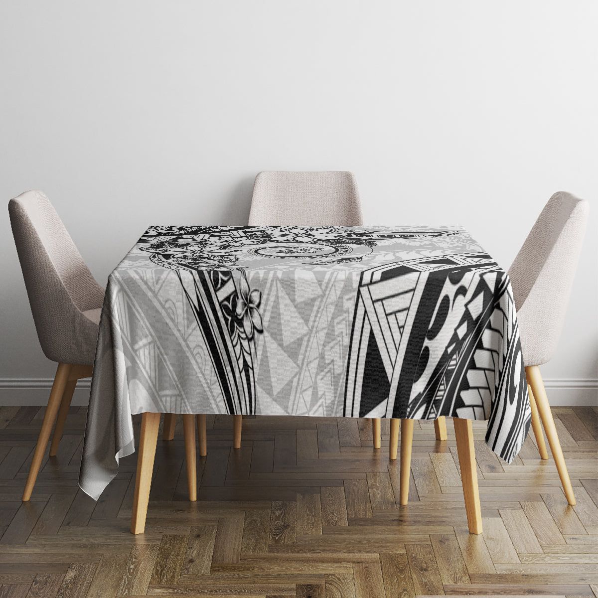 Polynesian Pattern With Plumeria Flowers Tablecloth White LT05 - Polynesian Pride