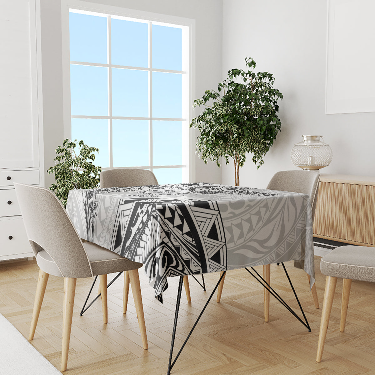 Polynesian Pattern With Plumeria Flowers Tablecloth White LT05 - Polynesian Pride