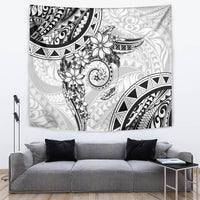 Polynesian Pattern With Plumeria Flowers Tapestry White LT05 White - Polynesian Pride