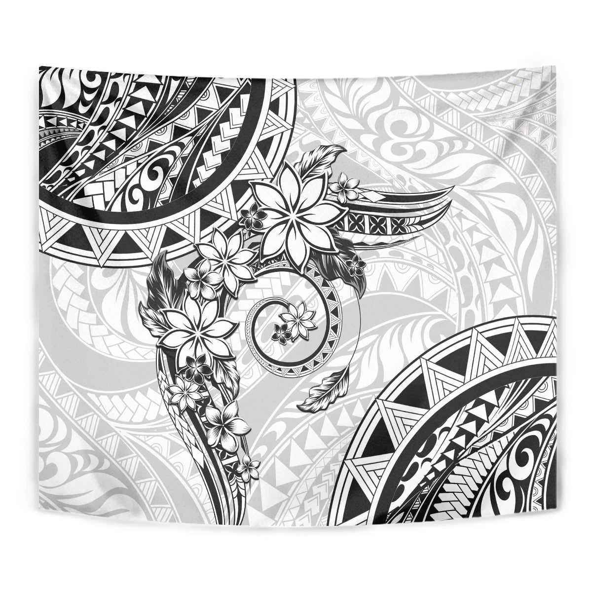 Polynesian Pattern With Plumeria Flowers Tapestry White LT05 - Polynesian Pride
