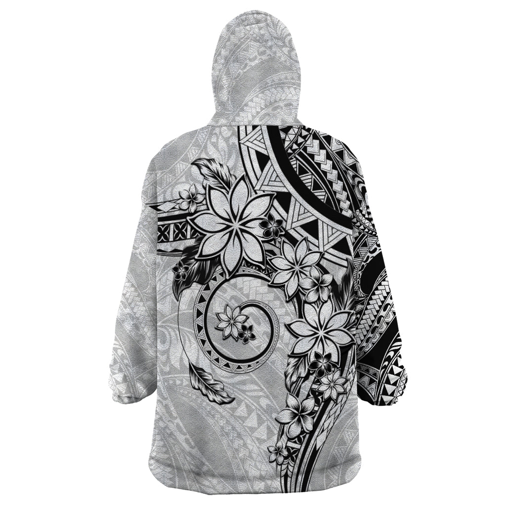 Polynesian Pattern With Plumeria Flowers Wearable Blanket Hoodie White LT05 - Polynesian Pride
