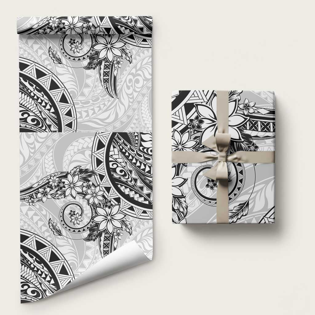 Polynesian Pattern With Plumeria Flowers Wrapping Paper White LT05 58" × 23" White - Polynesian Pride