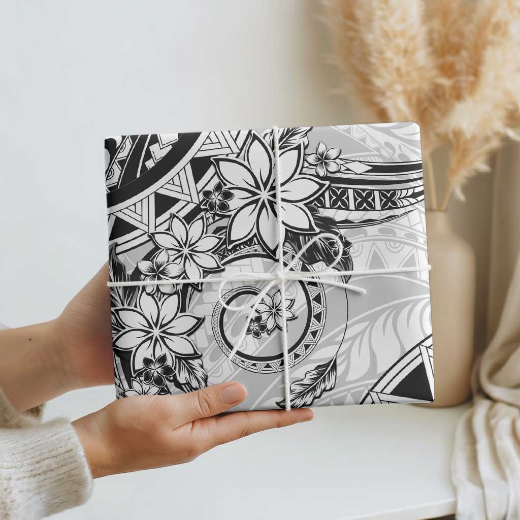 Polynesian Pattern With Plumeria Flowers Wrapping Paper White LT05 - Polynesian Pride