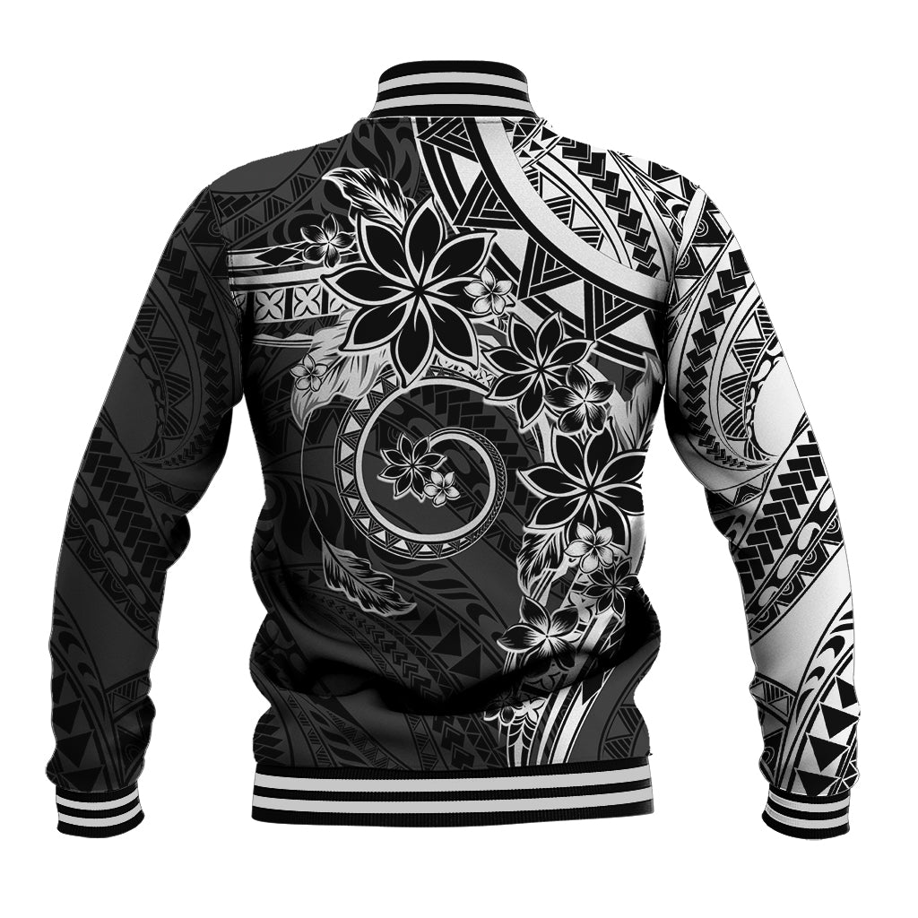Polynesian Pattern With Plumeria Flowers Baseball Jacket Black LT05 - Polynesian Pride
