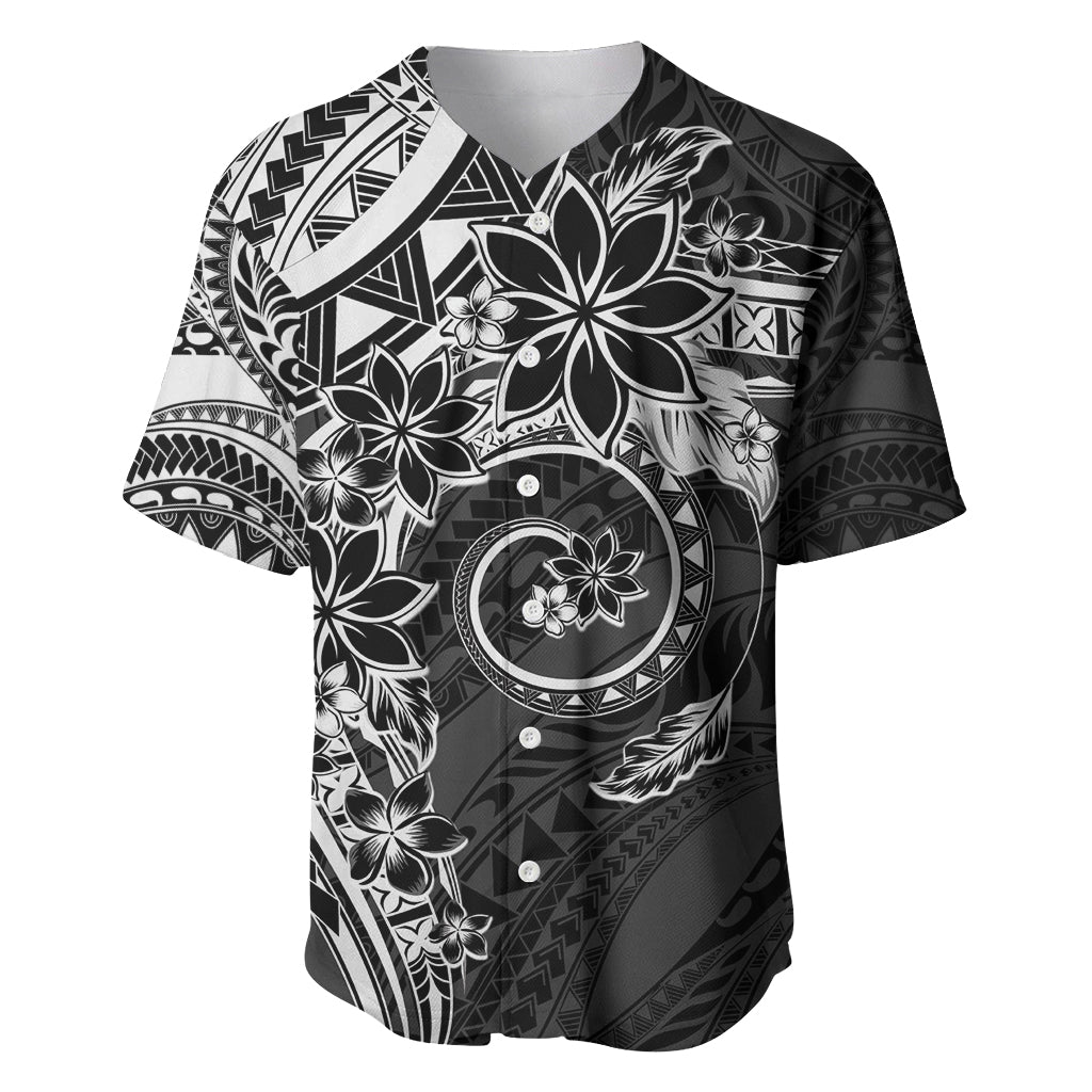 Polynesian Pattern With Plumeria Flowers Baseball Jersey Black