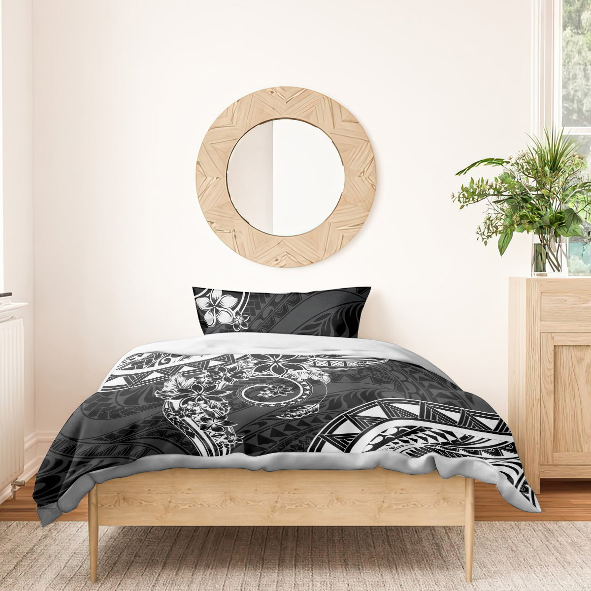 Polynesian Pattern With Plumeria Flowers Bedding Set Black LT05 - Polynesian Pride