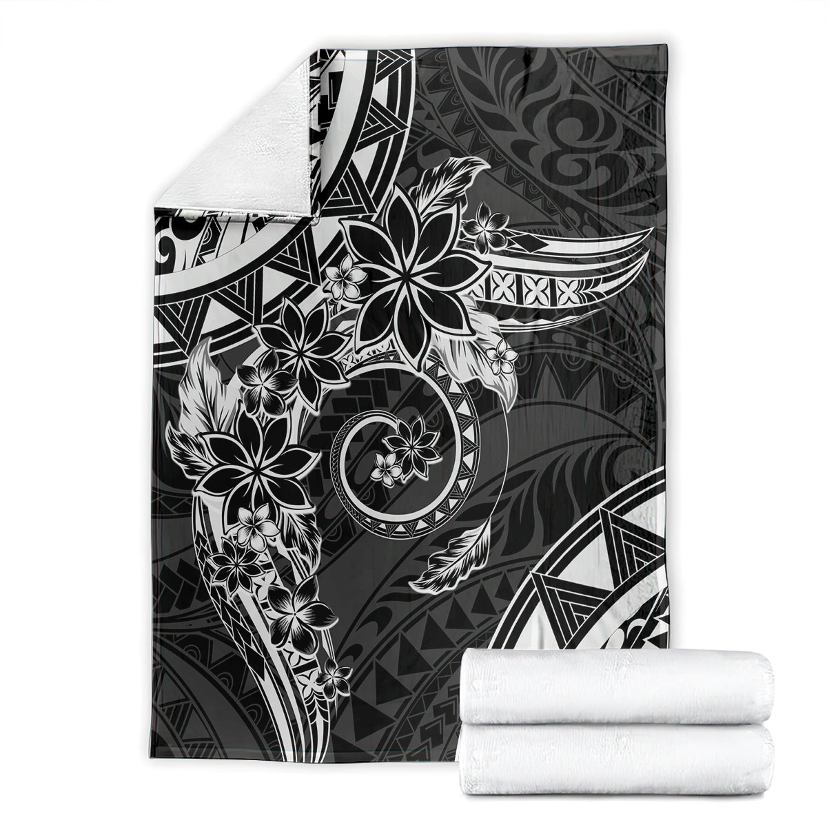 Polynesian Pattern With Plumeria Flowers Blanket Black LT05 - Polynesian Pride