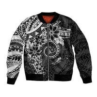 Polynesian Pattern With Plumeria Flowers Bomber Jacket Black LT05 Unisex Black - Polynesian Pride
