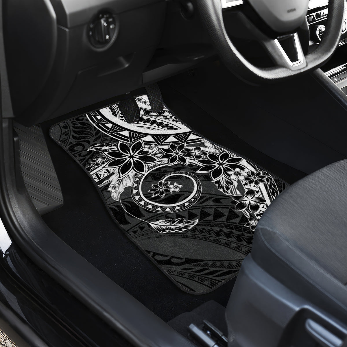 Polynesian Pattern With Plumeria Flowers Car Mats Black LT05 - Polynesian Pride