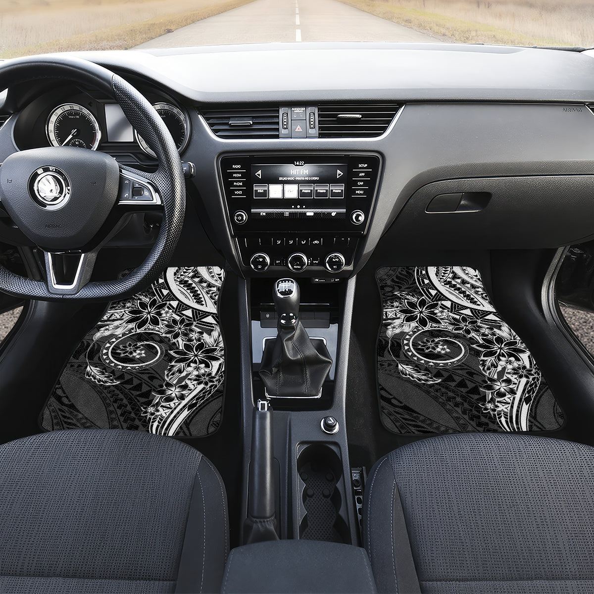 Polynesian Pattern With Plumeria Flowers Car Mats Black LT05 Set 2pcs - Front Black - Polynesian Pride