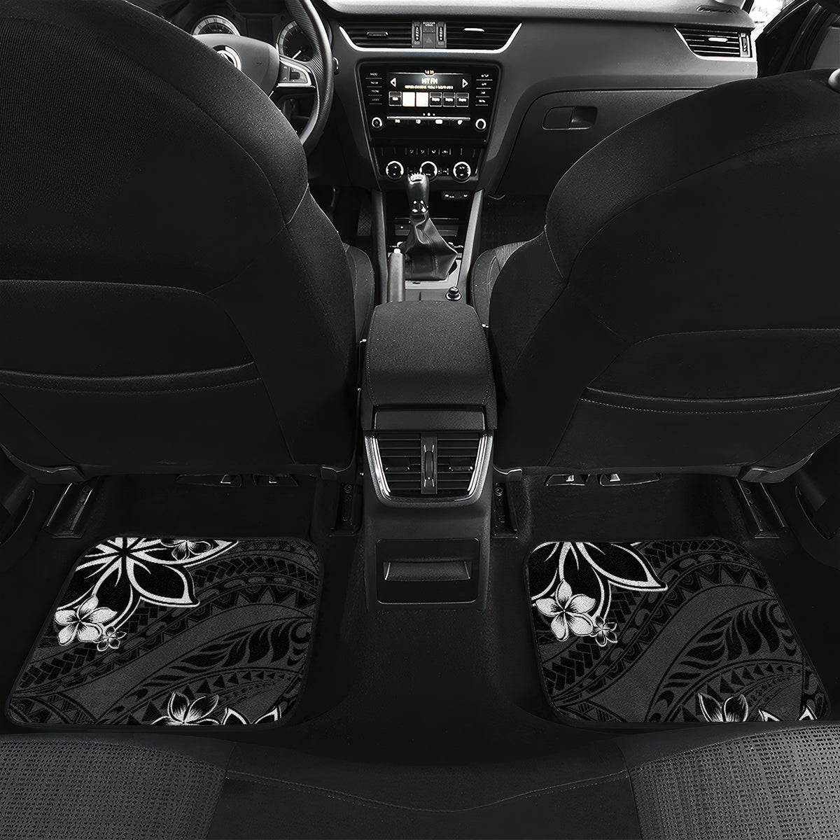 Polynesian Pattern With Plumeria Flowers Car Mats Black LT05 Set 2pcs - Back Black - Polynesian Pride
