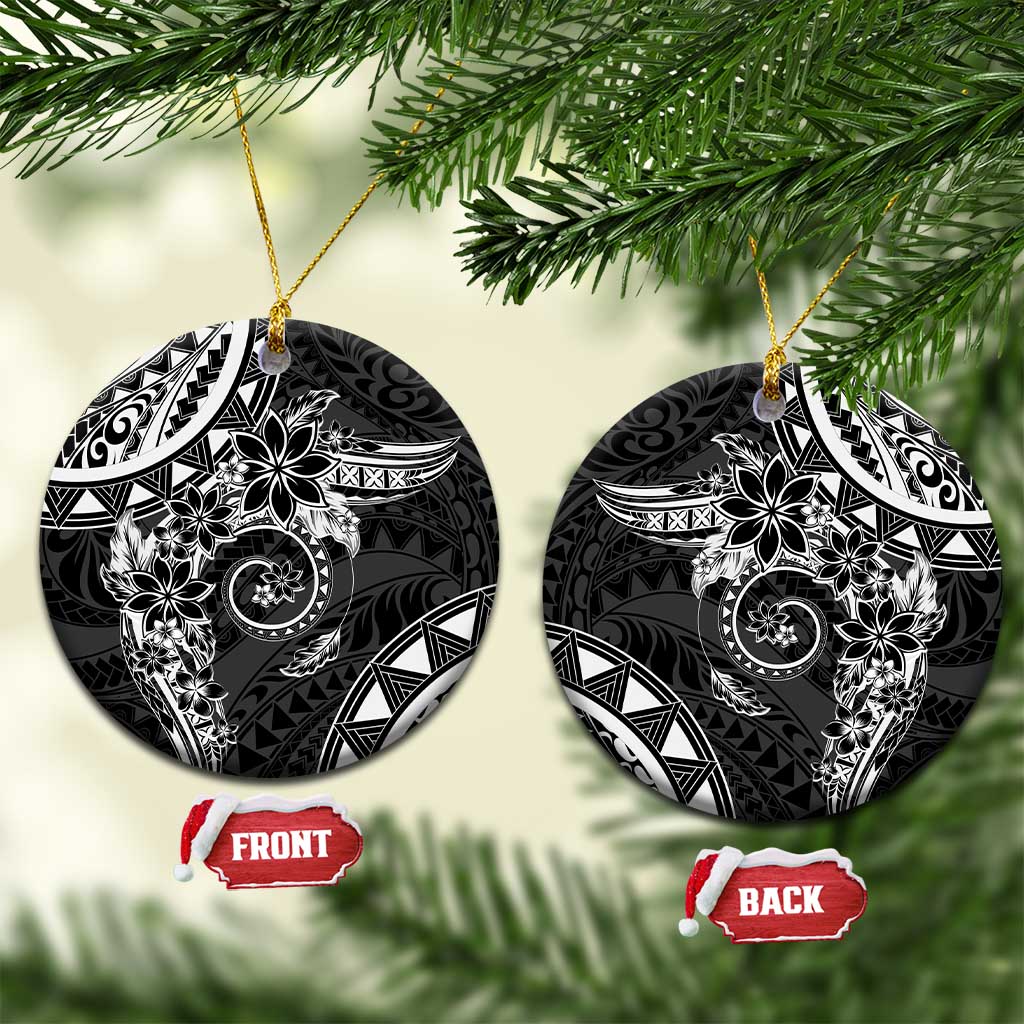 Polynesian Pattern With Plumeria Flowers Ceramic Ornament Black LT05 Circle Black - Polynesian Pride