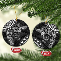 Polynesian Pattern With Plumeria Flowers Ceramic Ornament Black LT05 Circle Black - Polynesian Pride