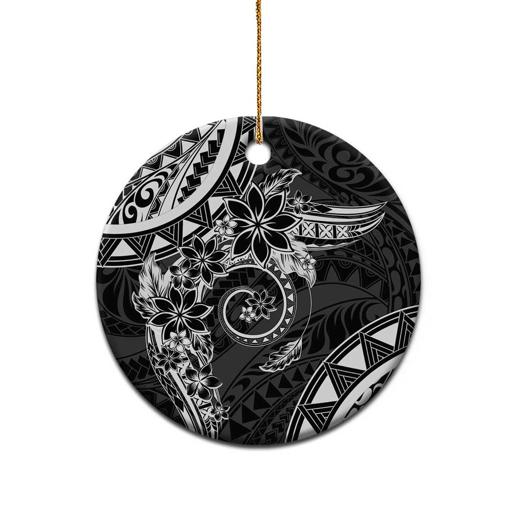 Polynesian Pattern With Plumeria Flowers Ceramic Ornament Black LT05 - Polynesian Pride
