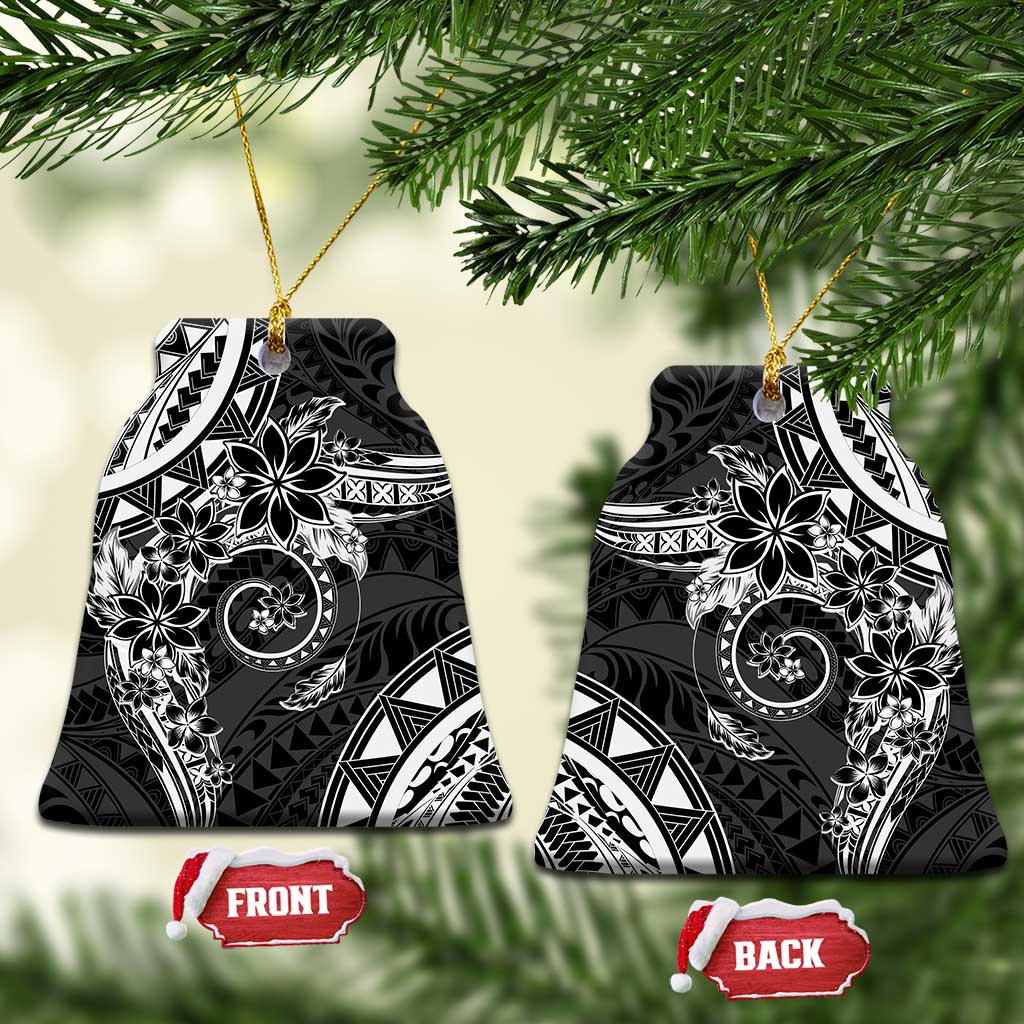 Polynesian Pattern With Plumeria Flowers Ceramic Ornament Black LT05 Bell Flake Black - Polynesian Pride
