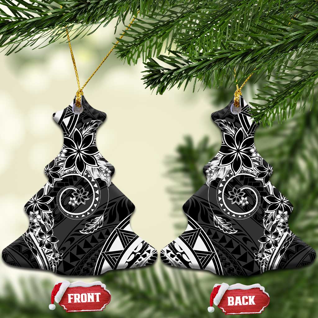 Polynesian Pattern With Plumeria Flowers Ceramic Ornament Black LT05 Christmas Tree Black - Polynesian Pride