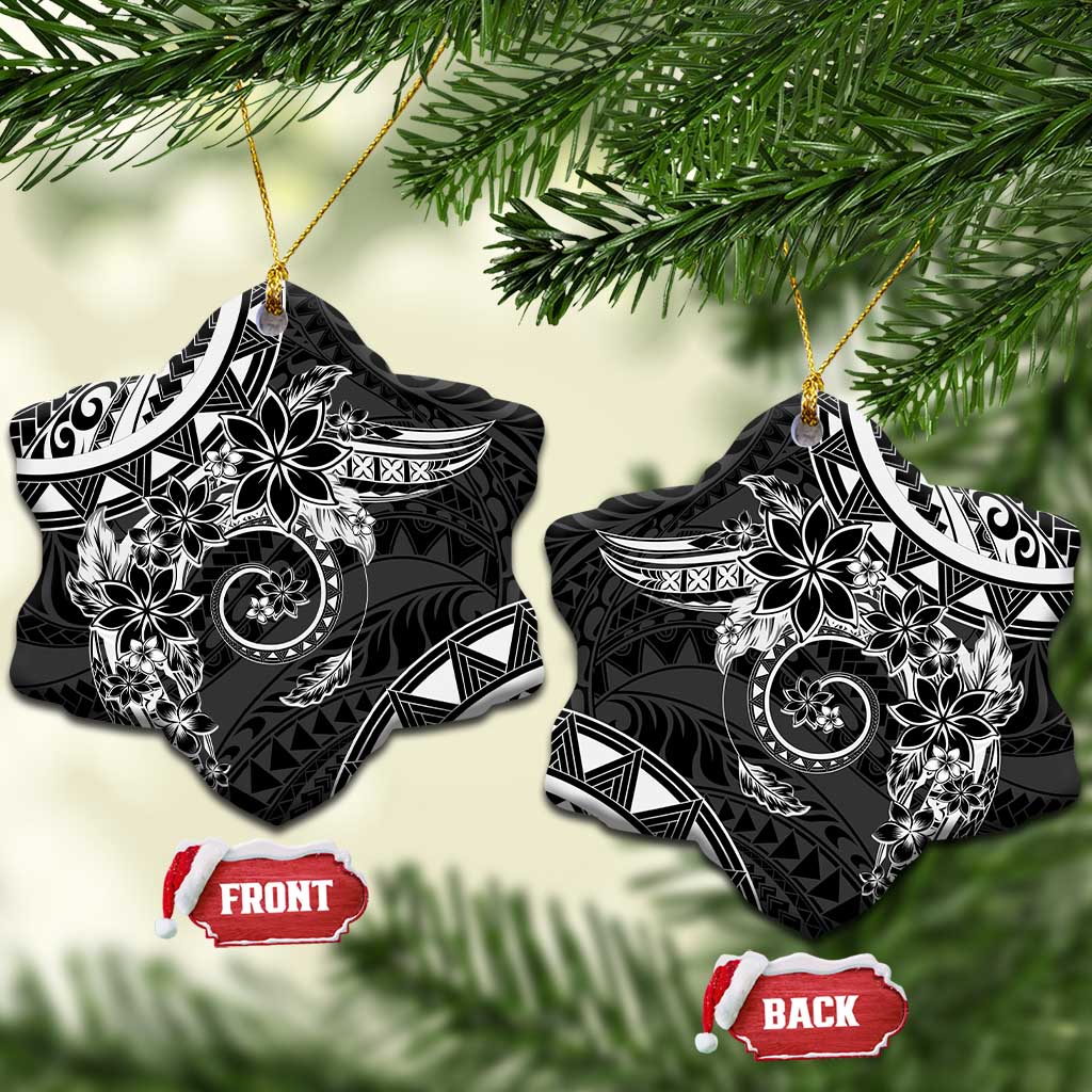 Polynesian Pattern With Plumeria Flowers Ceramic Ornament Black LT05 Snow Flake Black - Polynesian Pride