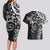 Polynesian Pattern With Plumeria Flowers Couples Matching Long Sleeve Bodycon Dress and Hawaiian Shirt Black