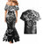 Polynesian Pattern With Plumeria Flowers Couples Matching Mermaid Dress and Hawaiian Shirt Black