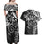 Polynesian Pattern With Plumeria Flowers Couples Matching Off Shoulder Maxi Dress and Hawaiian Shirt Black