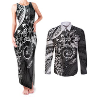 Polynesian Pattern With Plumeria Flowers Couples Matching Tank Maxi Dress and Long Sleeve Button Shirt Black LT05 Black - Polynesian Pride