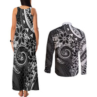 Polynesian Pattern With Plumeria Flowers Couples Matching Tank Maxi Dress and Long Sleeve Button Shirt Black LT05 - Polynesian Pride