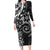 Polynesian Pattern With Plumeria Flowers Family Matching Long Sleeve Bodycon Dress and Hawaiian Shirt Black