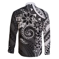 Polynesian Pattern With Plumeria Flowers Family Matching Off The Shoulder Long Sleeve Dress and Hawaiian Shirt Black