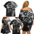 Polynesian Pattern With Plumeria Flowers Family Matching Off Shoulder Short Dress and Hawaiian Shirt Black