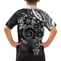 Polynesian Pattern With Plumeria Flowers Family Matching Puletasi and Hawaiian Shirt Black LT05 - Polynesian Pride