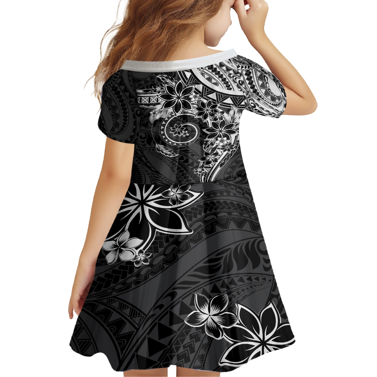 Polynesian Pattern With Plumeria Flowers Family Matching Puletasi and Hawaiian Shirt Black LT05 - Polynesian Pride