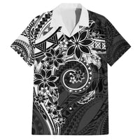 Polynesian Pattern With Plumeria Flowers Family Matching Puletasi and Hawaiian Shirt Black LT05 Dad's Shirt - Short Sleeve Black - Polynesian Pride