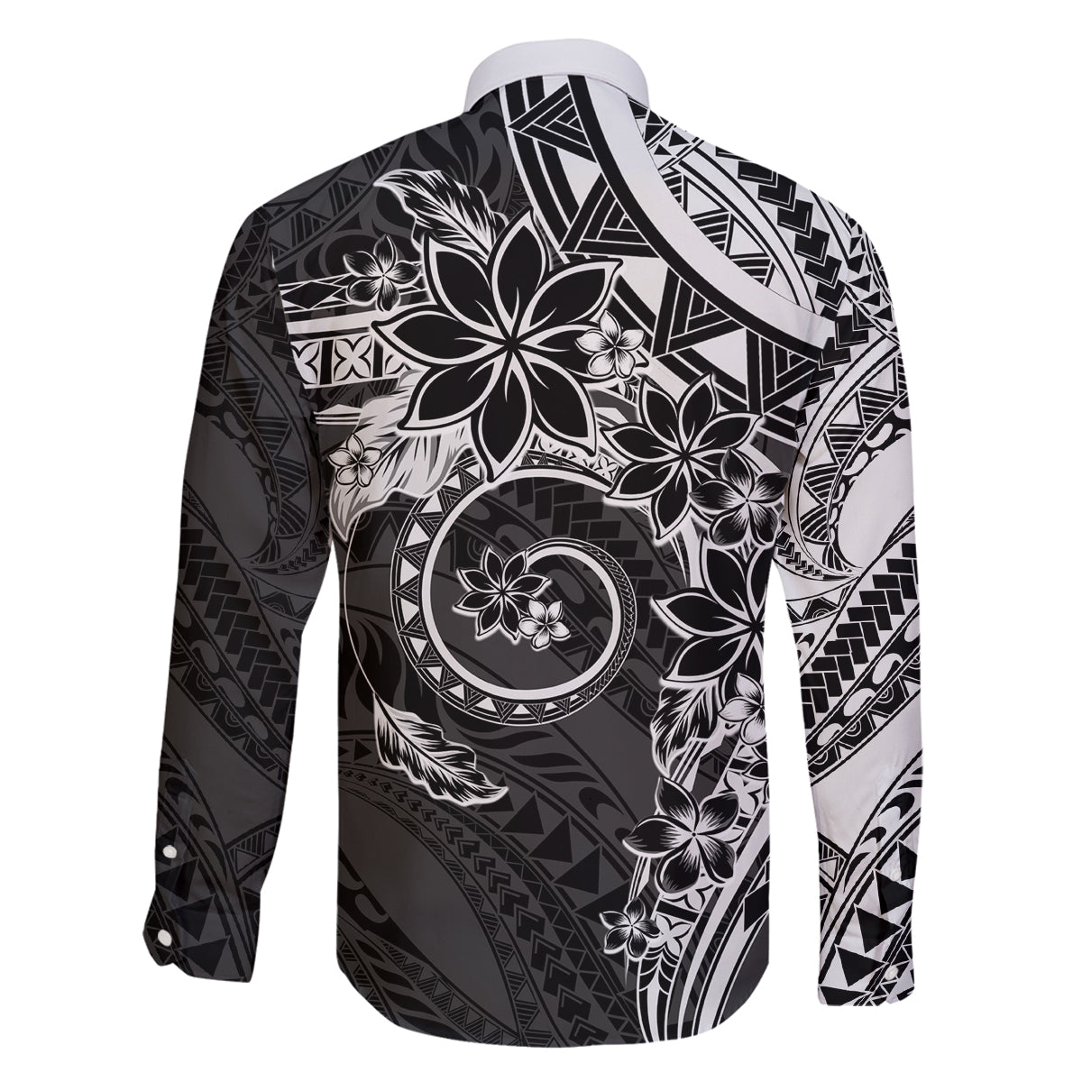 Polynesian Pattern With Plumeria Flowers Family Matching Puletasi and Hawaiian Shirt Black LT05 - Polynesian Pride