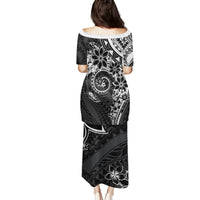 Polynesian Pattern With Plumeria Flowers Family Matching Puletasi and Hawaiian Shirt Black LT05 - Polynesian Pride