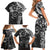 Polynesian Pattern With Plumeria Flowers Family Matching Short Sleeve Bodycon Dress and Hawaiian Shirt Black