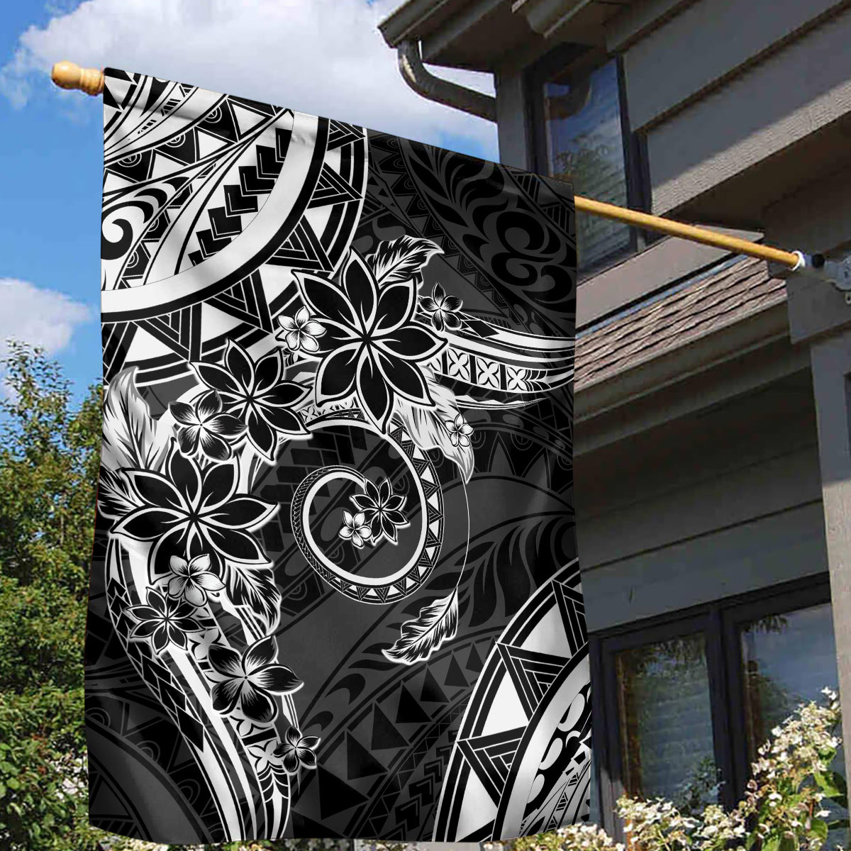 Polynesian Pattern With Plumeria Flowers Garden Flag Black LT05 - Polynesian Pride