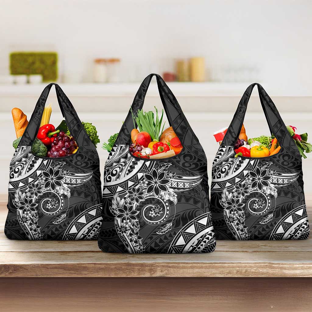 Polynesian Pattern With Plumeria Flowers Grocery Bag Black LT05 3-pack One Size Black - Polynesian Pride