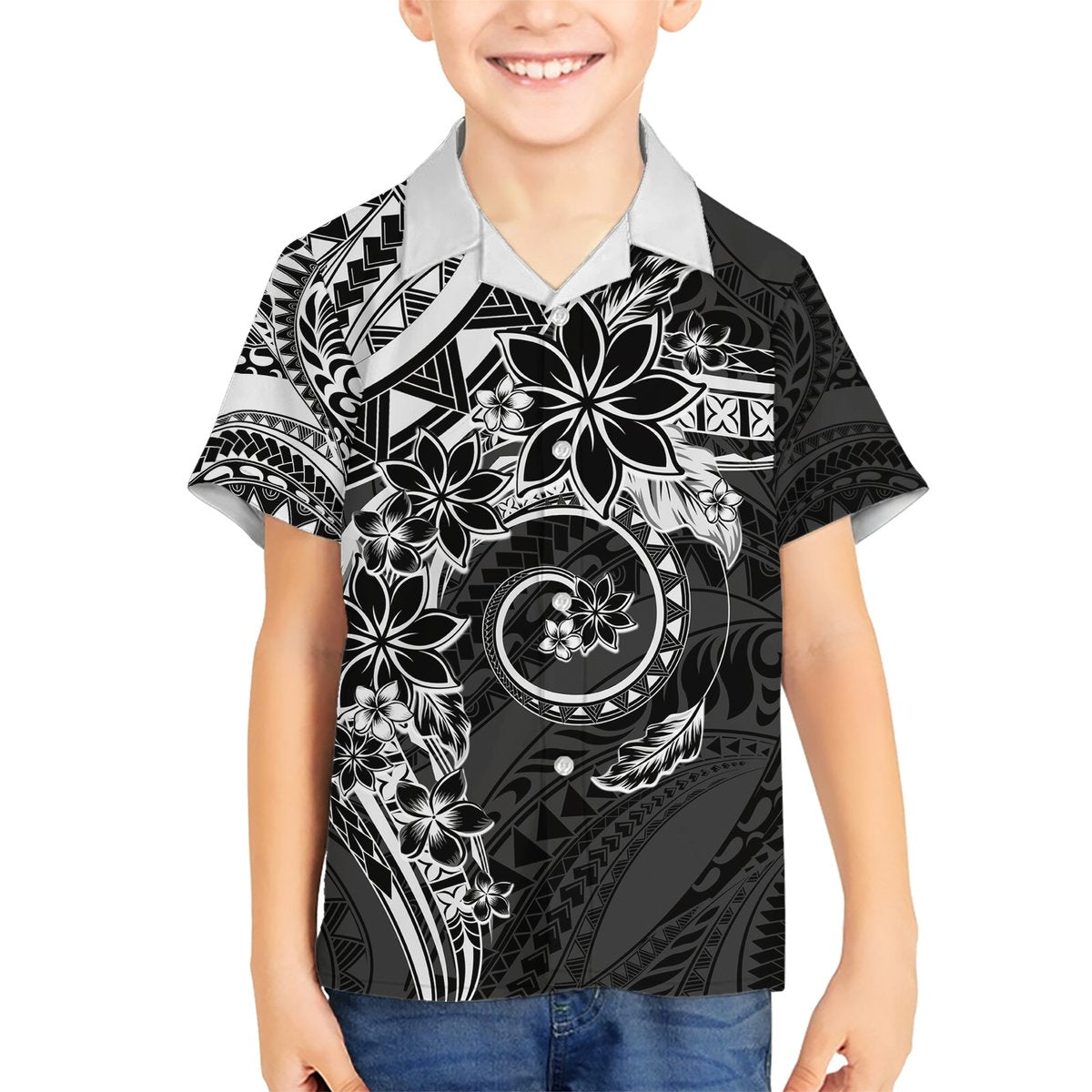 Polynesian Pattern With Plumeria Flowers Hawaiian Shirt Black LT05 - Polynesian Pride