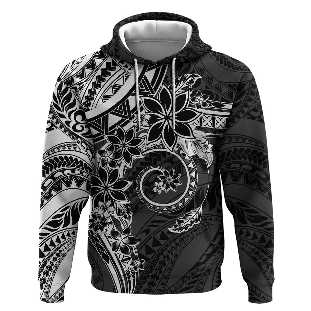Polynesian Pattern With Plumeria Flowers Hoodie Black LT05 Pullover Hoodie Black - Polynesian Pride