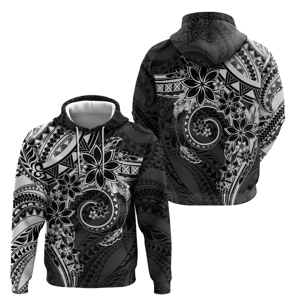 Polynesian Pattern With Plumeria Flowers Hoodie Black LT05 - Polynesian Pride